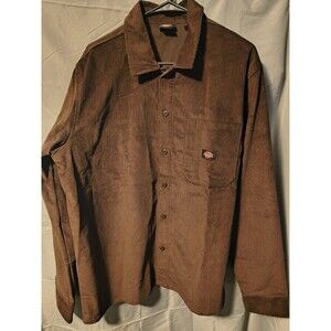 Dickies Men Size Large Chocolate Brown Corduroy Button Up Shirt Long Sleeve